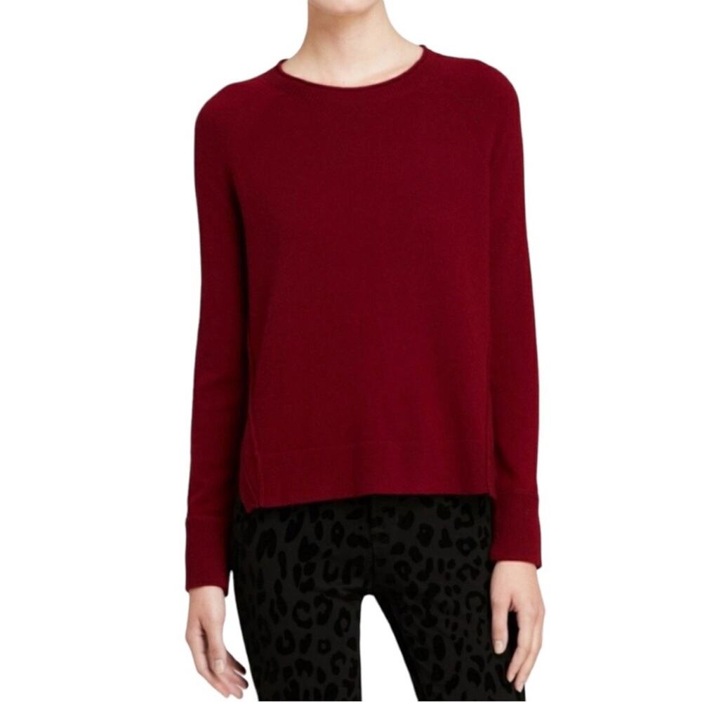 J Brand Cashmere Crewneck Hi-Low Burgundy Sweater XS